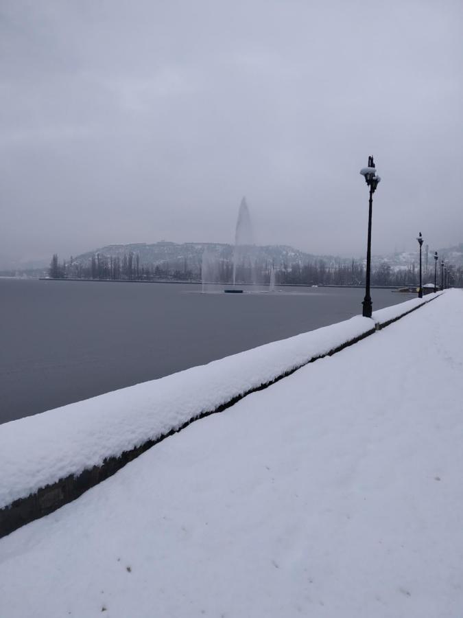 Houseboat Young Snow View Front Line Dal Lake Srīnagar Exterior foto
